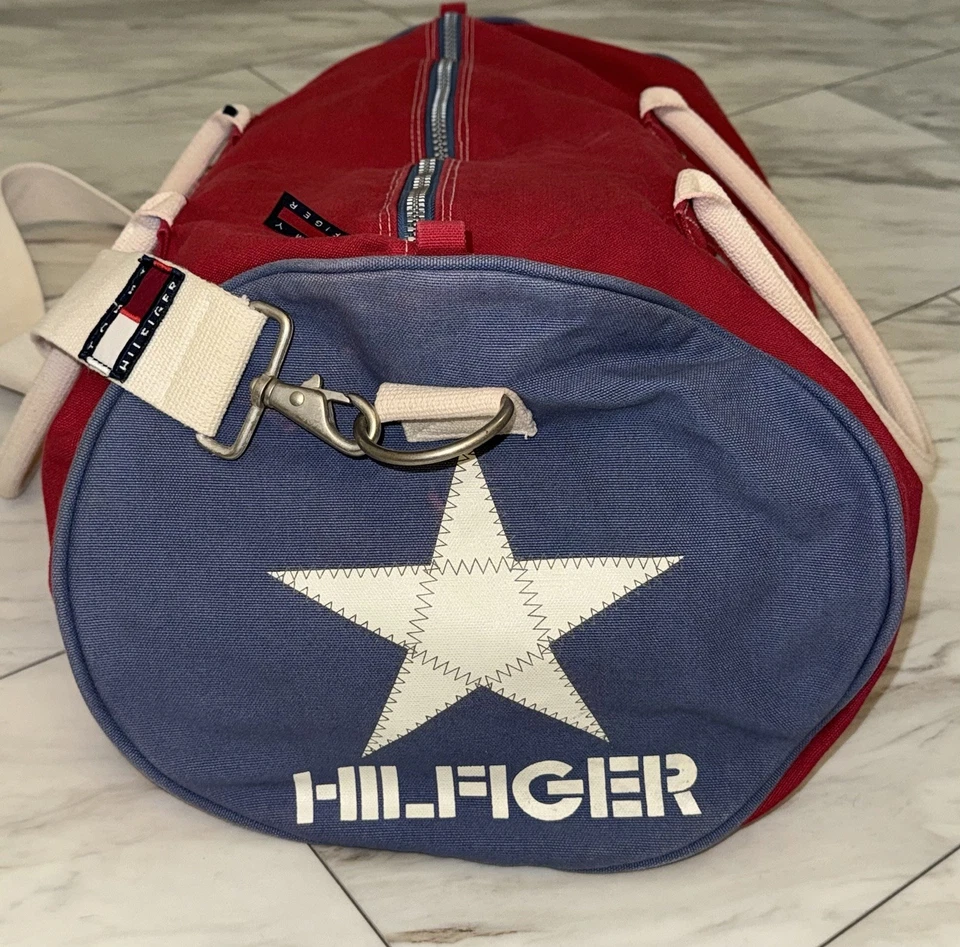 Vintage 90s Tommy Hilfiger Duffle Star Logo Gym Sport Bag Red Blue 21x12x10 - Image 2 of 4
