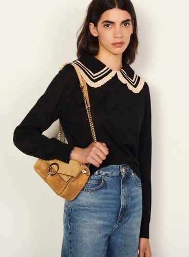 Sandro YZA SS21 Leather Suede Camel Tan Brown Gold Chain Shoulder Bag Funk - Picture 3 of 22