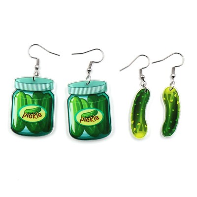 Unique Weird Acrylic Drop Dangle Earrings Funny Lifelike Dill Pickle Cucumber...