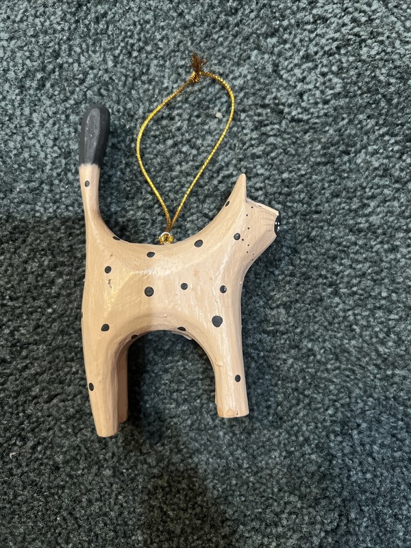 Spotted  Black and Tan Wooden Cat Christmas Ornament,