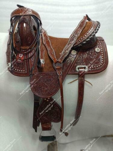 New Western Leather Treeless Saddle With FREE MATCHING HEADSTALL BRISTPLATE