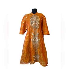 Indian 100 Silk Traditional Orange Chiffon Silk Embroidered Dress Kurta