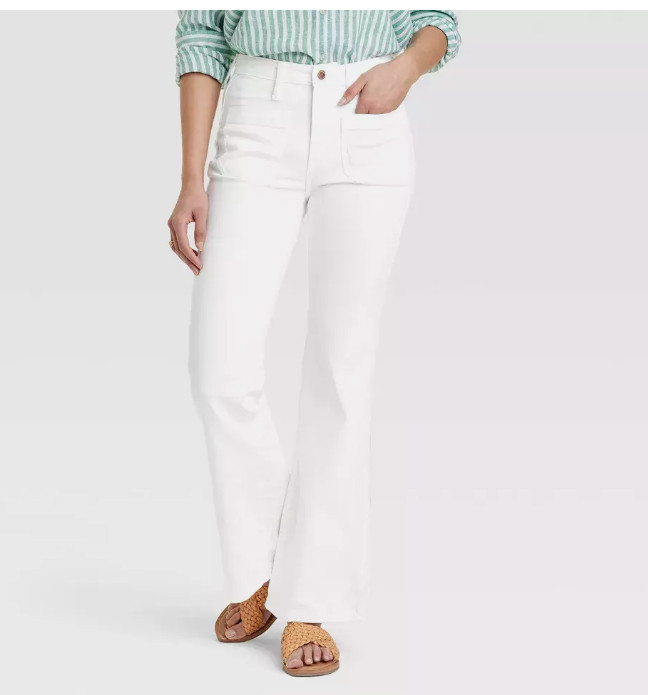 Universal Thread Women's Flare Jeans High-Rise Stretchy Denim, White SIZE 2 LONG