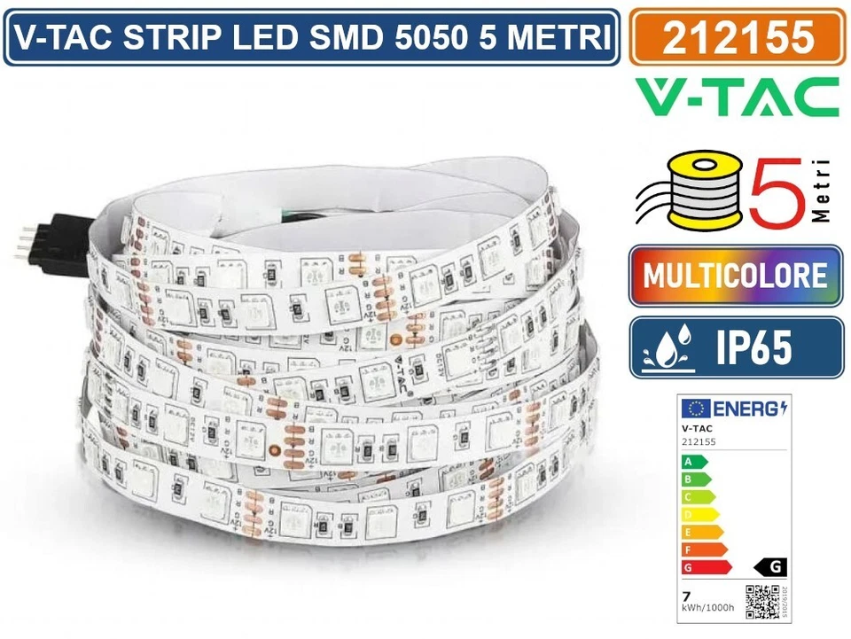 V-TAC VT-5050-60 STRISCIA LED FLESSIBILE 35W SMD RGB 60 LED/METRO 12V IP65 5MT - Immagine 2 di 3