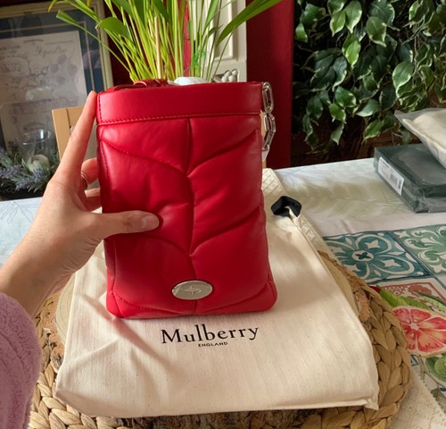 MULBERRY 🌸 Softie Pillow Phone RED Nappa Bag RRP £595 Padded LEATHER Crossbody - Picture 15 of 21
