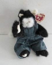 Attic Collectibles TY Plush Stuffed Animal Black  white Cat Purrcy Dressed 8"