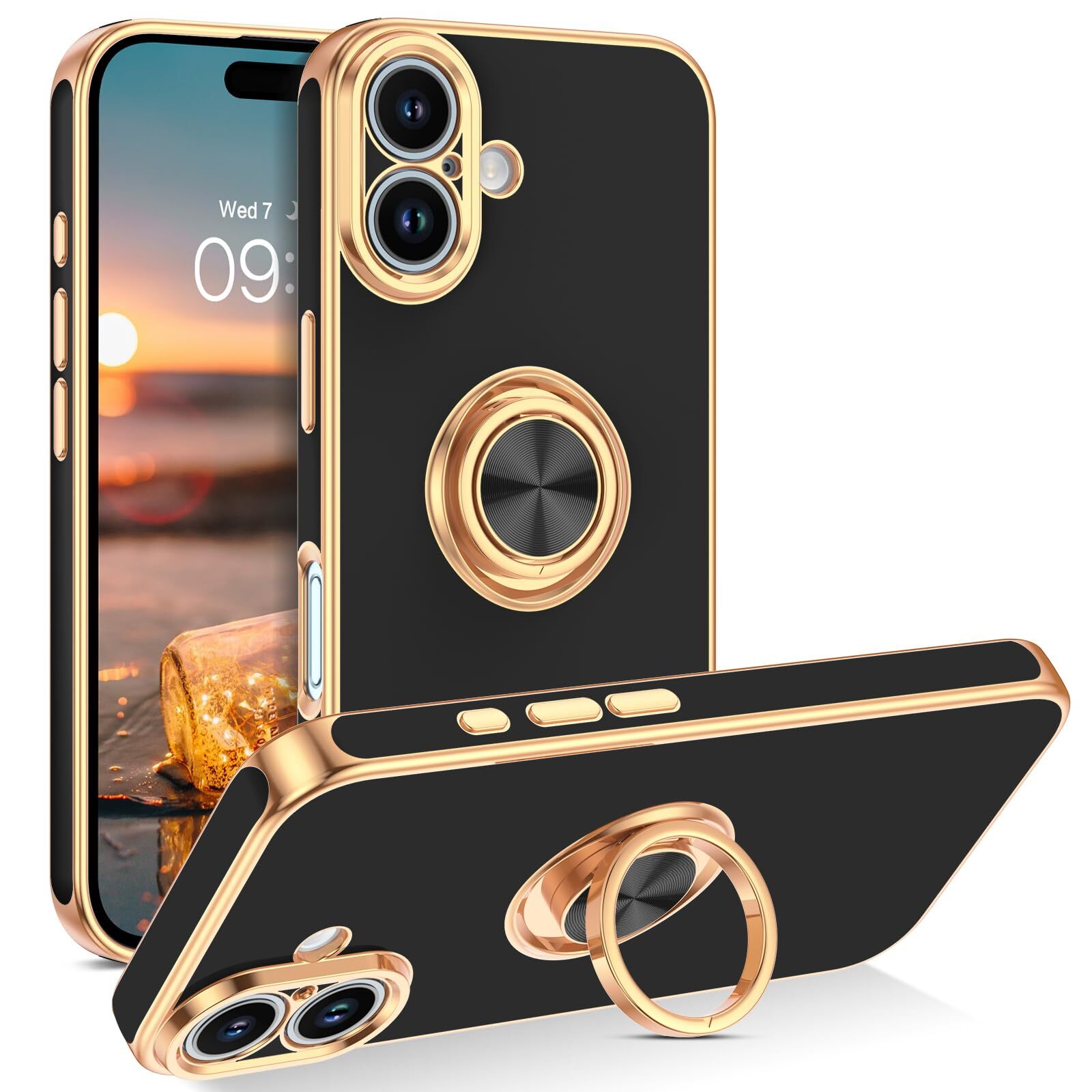 iPhone 16 Case Ring Kickstand Non-Slip Shockproof Protective Durable Phone Cover-image