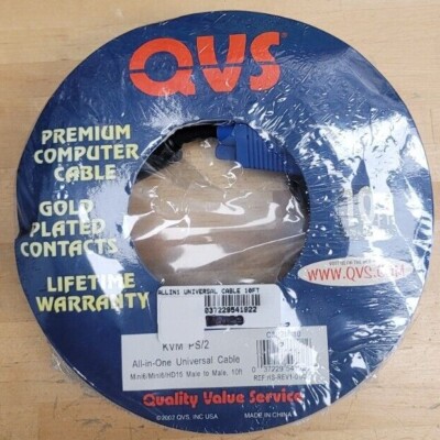 New Old Stock QVS 10 Ft KVM Switch Cable w/ 6pin PS2 K/M & HD15 VGA Male to Male