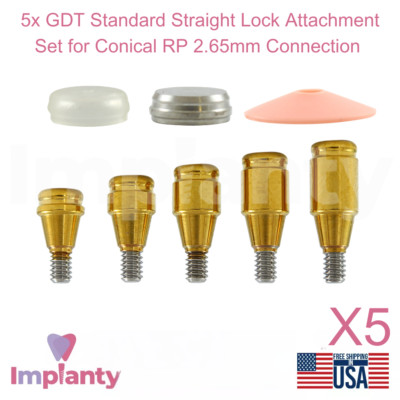 5x Dental Straight Lock Attachment Standard Silicone Set Conical Hex RP 2.65mm