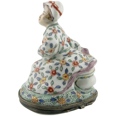 19.Jh. Französisches Porzellan Chantilly-Stil Bonbonniere Frau Kammertopf