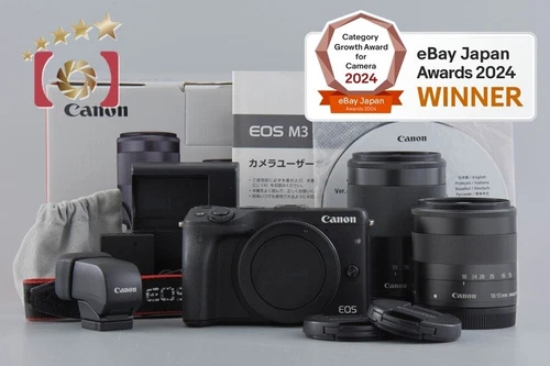 Canon EOS M3 Black 24.2 MP Digital Camera EF-M 18-55 55-200 Lenses w/ Box