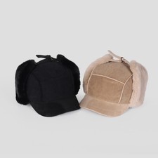 Winter Women Men Ski Hat Baseball Cap Trapper Corduroy Earflap Faux Fur Warm