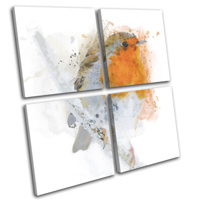 Winter Robin Paint Christmas Animals MULTI Leinwand Kunst Bild drucken