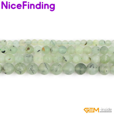 Green Prehnite Natural Round Gemstone Forested Matte Beads For Jewelry Strand