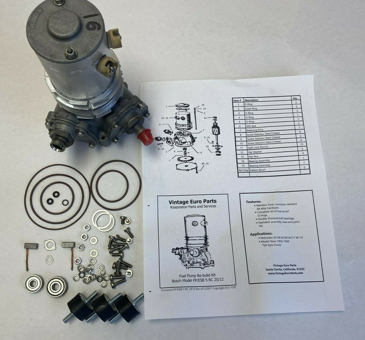 MERCEDES W108 W111 W113 LONG STYLE FUEL PUMP REBUILT KIT  