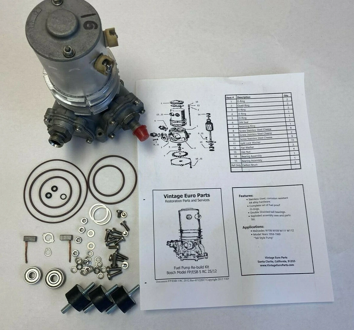 MERCEDES W108 W111 W113 LONG STYLE FUEL PUMP REBUILT KIT 