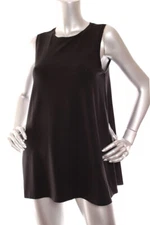 NEW Eileen Fisher Fine Jersey Stretch Crew Neck Long Length Tank Top Black