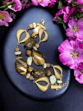 Vtg Stone tigers Eye Mother Of Pearl Link Bracelet Bohemian Boho