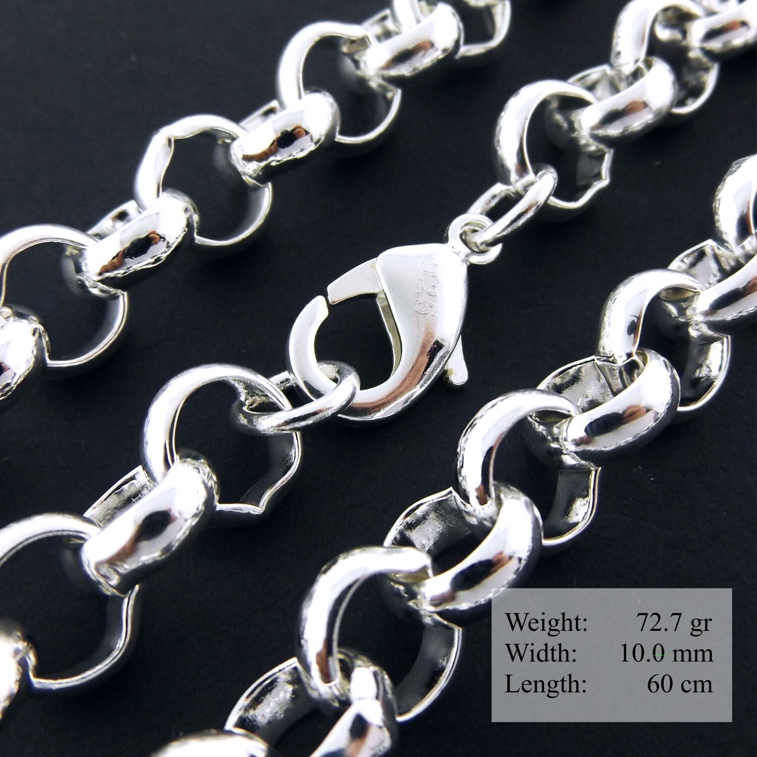 Sterling Silver Filled 8mm Rolo Belcher Chain Necklace 60cm-image