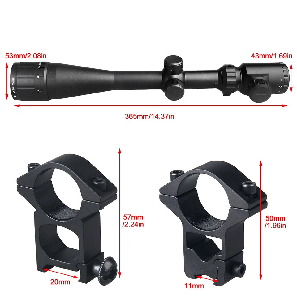 4-16X40 Hunting Rifle Scope Red Green Illuminated Reticle Sight With Rail Mount - Image 4 of 4