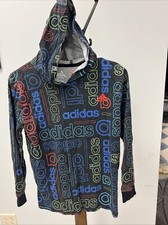 Adidas Logo Hoodie Youth Medium 10/12 Multi-Color Grid Logo