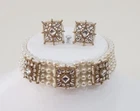 Indian Bollywood Kundan Pearl Necklace Set Bridal Choker Jewelry Set