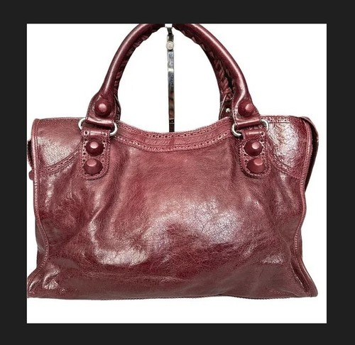 Balenciaga City distressed leather shoulder bag DARK RED/MAROON/CRANBERRY color - Picture 7 of 20