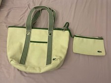 Lacoste Striped Canvas Tote Bag Travel With Accessory Bag Beige Green