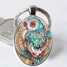 Retro Style Colorful Owl Pattern Transparent Key Ring, Holiday Birthday Party