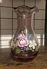 Vintage Fenton Designed Teleflora Amethyst Purple Glass Hand painted floral Vase