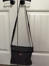 Coach F36182 Signature File Bag Black Grey Crossbody Shoulder Bag Purse
