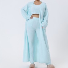 Cozy 3 Piece Pajama Set Women  Warm Winter Loungewear  Soft Lounge Outfit