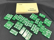 Marblelike Puremco Green Standard Dominoes Original Box Made In USA Vintage