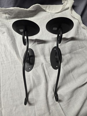 PartyLite Set of 2 Hearthside Metal Sconce Wall Mount Candle Holder Matte Black