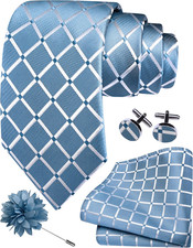 3.15" 8cm Mens Tie and Lapel Pin Plaid Checkered Necktie Hankerchief Cufflinks