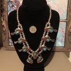 Native Jeweler CARICO LAKE Turquoise  & RED CORAL Squash Blossom Necklace — photo 2