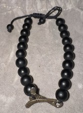 Men’s Black Beaded Adjustable Bracelet Brass Hockey Sticks & Puck