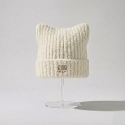 MLB Korea Plush Meow Beanie NY Yankees Black Cat Ear Hat Fuzzy