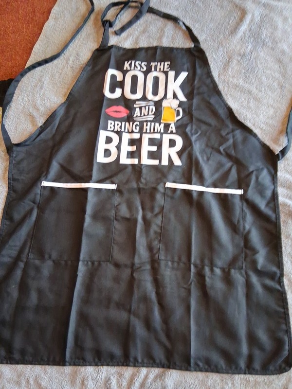 Kiss The Cook And Bring Him A Beer BBQ Apron 2 Pockets Black New