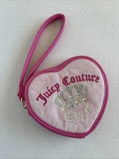 JUICY COUTURE- Royal Zippered Pink Terry Cloth Zip Heart Wallet With  Bling  EUC