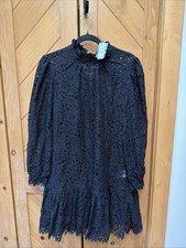 J.Crew Re-Imagined Black Floral Lace Ruffle Neck Shift Dress Large NEW