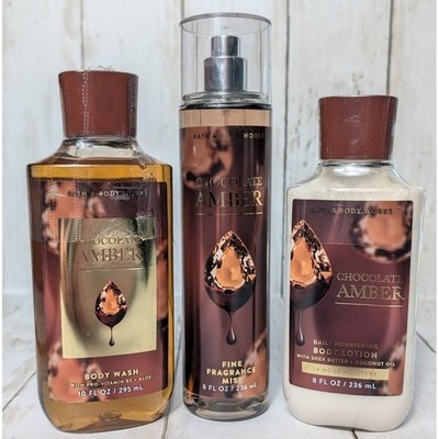 Bath & Body Works Chocolate Amber Set Body Mist Lotion Wash SEALED New Retired