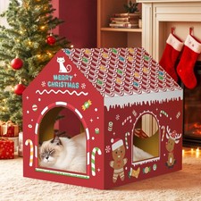 Cardboard Cat House W/Scratcher, Christmas Cat Houses for Indoor Cats 16.5''...