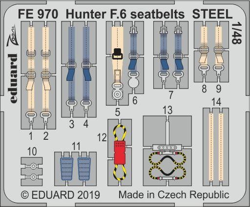 Eduard Accessories FE970 1:48 - Hunter F.6 Seatbelts STEEL for Airfix - New