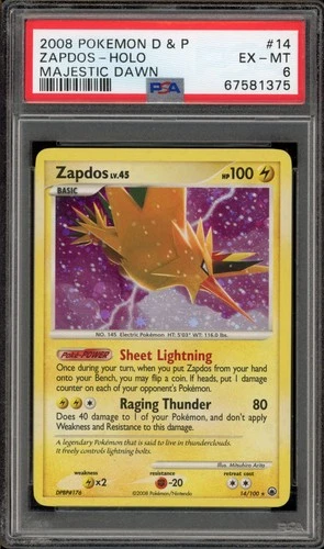 Pokemon Zapdos Majestic Dawn Holo Rare #14 PSA 6
