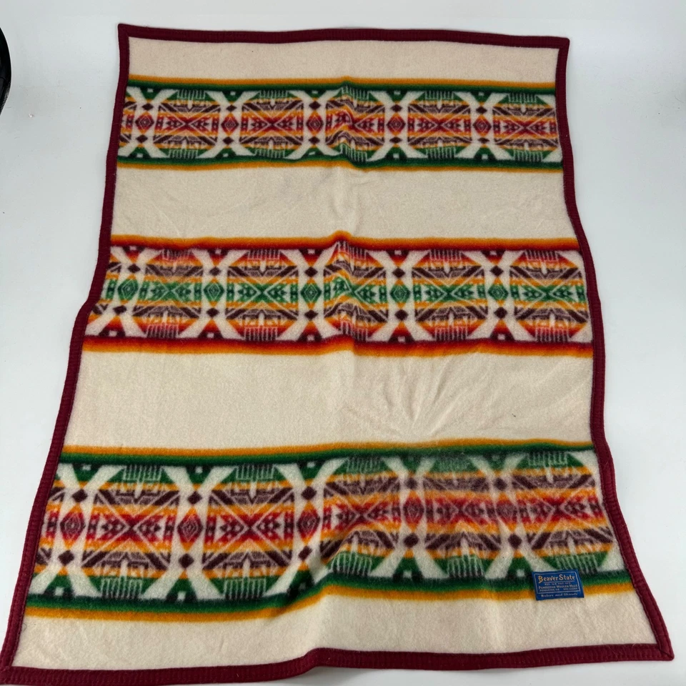Beaver State Pendleton Woolen Mills Manta Bata Mantón Geométrico Nativo Americano Foto 3 de 3