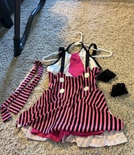 Girls Curtain Call Dance Costume Black Pink Stripes Tie Child Large J1451