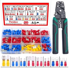 Twidec/300PCS 16Types Spade Crimp Connectors 300PCS Kit+Pliers Tool 