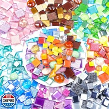 LATIIZ Glass Mosaic Tiles Crafts: 300 Pieces Bulk DIY Kit for Adu
