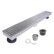 24 In. Stainless Steel Linear Shower Drain with Square Pattern Drain Cover